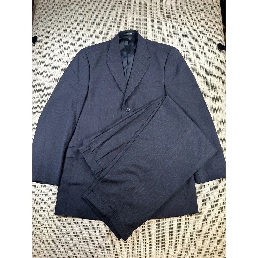 Polo University Club Ralph Lauren Mens 42L Blue Pinstripes Three Button Vintage